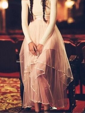 Free People ‘Keep me’ Pale Pink Sherr Tulle Latered Maxi Skirt